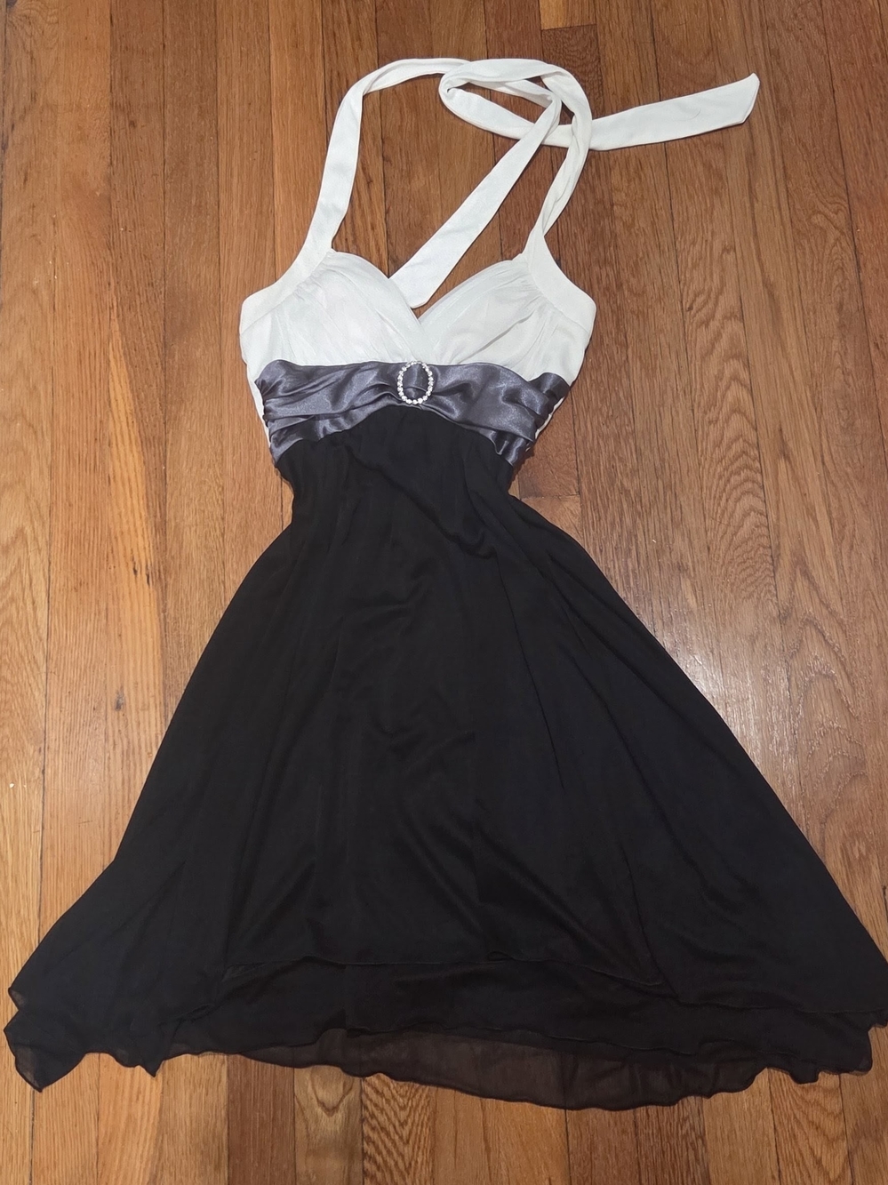 City Triangles White, Black & Silver One-Shoulder Fit-and-Flare Dress